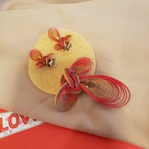 VINTAGE WOVEN BAMBOO BROOCH AND EARRINGS